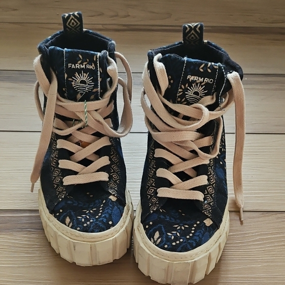 FARM Rio Navy Patterned High-Top Sneakers - Picture 3 of 7